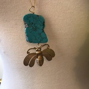 Long turquoise & brass bumble bee 🐝 necklace